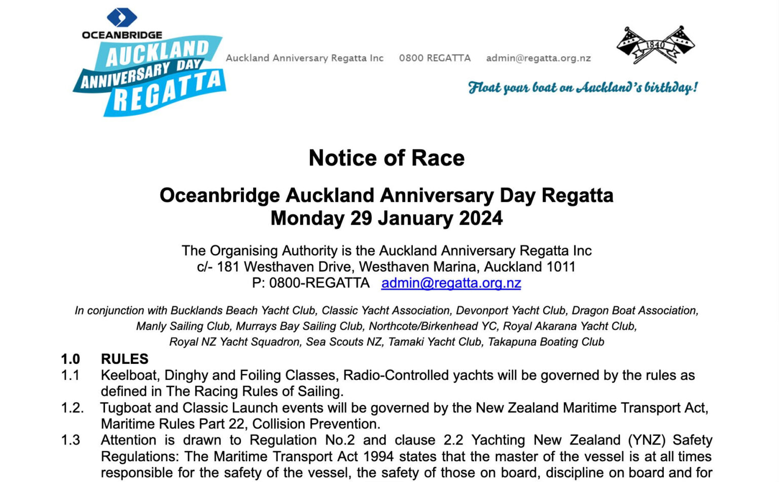 Enter now for the 2024 Oceanbridge Auckland Anniversary Day Regatta